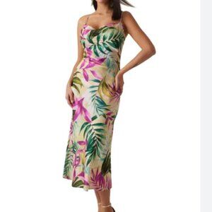 GUESS Akilina Cowlneck Sleeveless Midi Dress In Tropical Escape Print New! XS